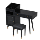 Modern Makeup Vanity Desk with Drawers, Cabinet & Charging Port, Black Engineered Wood, Space-saving Design for Small Places