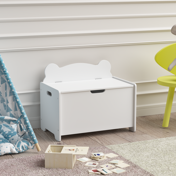 Kids Toy Box, Children Wooden Organizer Storage Chest with Safety Hinged Lid for Ages 2+ (White)