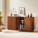 63' Vertical Stripe Buffet Cabinet Sideboard with stoarge, Curved wave Design, TV Stand, for Bedroom, Living Room, Hallway, Walnut,63''W x 15.75''D x 31.5''H.