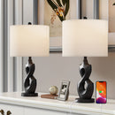 22.3' H Ceramic Table Lamp Set of 2, 3-Way Dimmable Nightstand Lamps with White Fabric Lampshade, for Bedroom, Living Room, Office, Study