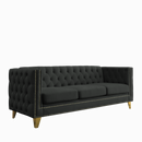 Modern Black Velvet Sofa with Button Tufting and Metal Legs, 3-Seater Couch for Living Room or Bedroom, Upholstered in Soft Velvet with Solid Wood Frame