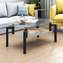 Rectangle Black Glass Coffee Table, Clear Coffee Table，Modern Side Center Tables for Living Room， Living Room Furniture