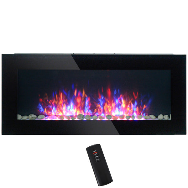 HOMCOM 41.3' 1500W Electric Wall-Mounted Fireplace with Flame Effect, 7 Color Background Light, Black