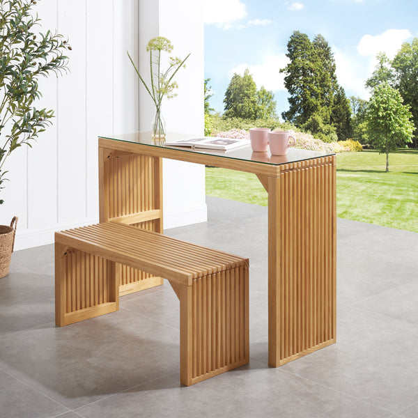 Natural Pine Dining Long Bench and Table Set – Versatile Indoor Wood Furniture for Entryway, Living Room, Kitchen, and Bedroom – Includes Small Tempered Glass Top