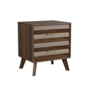 Walnut-Colored Medieval-Style Modern Double Drawer Bedside Table with Metal Handles, MDF and Particle Board, 19.7 x 15.75 x 22.4 inches