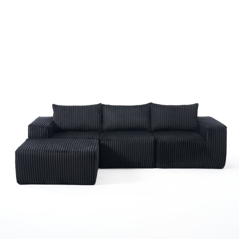 Modern Minimalist Modular Sectional Sofa, L-Shape Upholstered Cloud Couch with Deep Seats, Right Facing Chaise for Living Room - Black Fabric