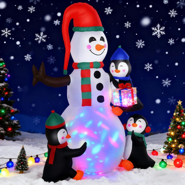 Christmas Inflatable Snowman with Penguins – Light-Up Design, Festive Outdoor Decor for Holiday Cheer