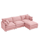 Modular L-Shaped Sectional Sofa, 3-Seater Comfy Cloud Couch with Movable Ottoman, Pink Chenille Fabric, 102 Inch, DIY Reconfigurable Layout