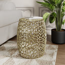 Aluminum Drum End Table with Intricate Design-Gold