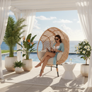 Elegant Arc Back Hanging Egg Chair, 400lb Capacity Patio Swing with 8-Inch Cushion, PE Rattan Outdoor Indoor Chair for Garden Lounge