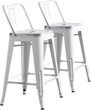 Modern Light Weight Industrial Contemporary Rustic Vintage Costal Metal Barstools with Bucket Back and 4 Leg Design, Seat Bar Stools (Set of 2) (24' Seat, Distressed White)