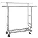 Heavy Duty Clothes Rack, Double Hanging Rod Clothing Garment Rack for Hanging Clothes, Adjustable Height and Extendable Length Clothing Rack with Bottom Storage Area, 600 lbs Load Capacity