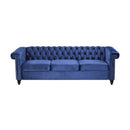 Chesterfield Style 3-Seater Sofa with Deep Button Tufting in Blue Velvet
