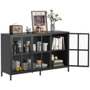 Modern Heavy Duty Metal Sideboard Buffet Cabinet with Storage, Adjustable Feet, Glass Doors, Black Steel, 55.12'