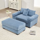 54.3' Oversized Cloud Modular Sectional Couch, Corduroy Fabric Extra-Thick Armrests, Throw Pillows Ottoman, Chaise Lounge Design Ergonomic Design, Easy Assembly Fits Living Rooms Bedrooms,Blue