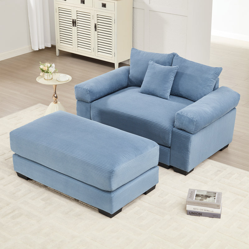 54.3' Oversized Cloud Modular Sectional Couch, Corduroy Fabric Extra-Thick Armrests, Throw Pillows Ottoman, Chaise Lounge Design Ergonomic Design, Easy Assembly Fits Living Rooms Bedrooms,Blue