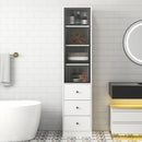 70.87' H Tall Bathroom Storage Cabinet with 1 glass Door and 3 Drawer, Narrow Storage Unit, Floor Cabinet for Bathroom, Living Room, Entryway, Kitchen