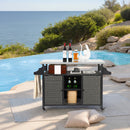 Large bar cart,Outdoor Kitchen Wicker Island Rolling Cart & Storage Cabinet, Wheels and Stainless Steel Extended Table Top, Side Handle for Patio Kitchen or Bar Cart, Grey