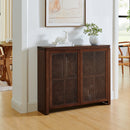 39.4' Mid Century Modern Rattan Sideboard Buffet Cabinet with 2 Outlet Holes, Coffee Bar Wine Bar Credenza, Retro Storage Cabinet for Entryway, Hallway, Living Room, Kitchen, Dining Room, Walnut