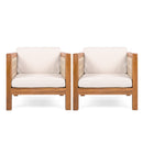 Outdoor Club Chair Set of 2, Acacia Wood Frame with Beige Rope Arm and Beige Cushions,400 lbs Capacity