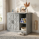 Cat Litter Box Cabinet with Power Outlet, Modern Litter Box Furniture for Large Automatic Litter Boxes, Hidden Litter Box Enclosure with Litter Catcher, Adjustable Storage Shelves, Gray