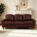 81.5' Classic Living Room Sofa  Faux Leather Couch,Rolled Arm Sofa with Nails,Solid Wood Legs,Upholstered Breathable PU Leather Burgundy.