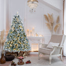 4FT Prelit Flocked Christmas Tree with Pine Needles & Eucalyptus Leaves, 150 Warm White LED Lights, 404 Tips, Hinged Branches, Metal Stand – Snowy Artificial Tree for Holiday Decor