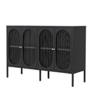 Modern Metal Sideboard Cabinet with 4 Glass Doors, Black Steel Kitchen Storage and Coffee Bar Cabinet