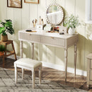 Luxury Vanity Desk with Round Mirror,Height-Adjustable, Stylish Dressing Table Set, 4 Drawers & Stool, Champagne
