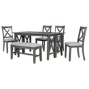 TREXM 6-Piece Family Dining Room Set Solid Wood Space Saving Foldable Table and 4 Chairs with Bench in Gray