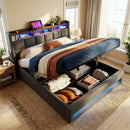 (=AA20690708G) Full size Upholstered Platform bed with a Hydraulic Storage System, LED and Charging Station, No Box Spring Needed, Easy Assembly, Noise-Free, Grey (without mattress)