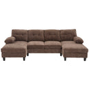 Modern U-Shaped Sectional Sofa with Dual Chaise Lounges, Storage Pockets, and Armrest Pillows in Brown Chenille Fabric, 103.5'