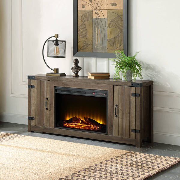 Tobias Rustic Oak Finish Fireplace with 2 Storage Drawers