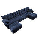 Stylish 4-Seater Sofa Set with Ottomans, Solid Wood Frame, Premium Blue Chenille