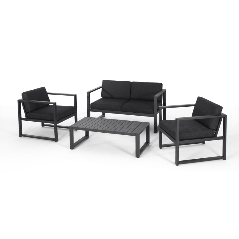 4-Piece Outdoor Chair Set with Weather Resistant Cushion, Dark Grey