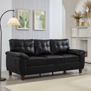 79' Three Seater Sofa Modern Design Faux Leather Couch,Living Room Sofa with Storage,Big Armrest Sofa,Upholstered Breathable PU Leather Sofa,Black