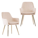 Velvet Dining Chair Set of 2 - Modern Mid-Back Accent Chairs with Gold Plated Legs - Upholstered for Living Room (Beige, Set of 2)