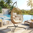 Egg Chair with Stand, Patio Wicker Hanging Chair, Hammock Swing Chair, 350LBS Capacity for Bedroom, Balcony, Garden, Beige
