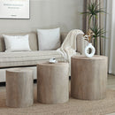 Set of 3, Rounded Wood Coffee Tables, End Tables, Plant Stands,Decorative Accent Pieces - Rustic Wood Finish