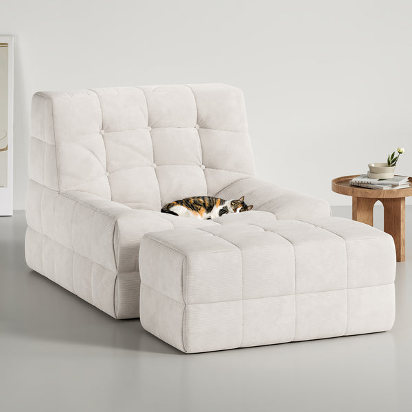 Bean Bag Chair for Adults with Ottoman, Oversized Beanbag Chairs with High-Density Memory Foam, Comfy Lazy Sofa with Head, Neck, Back, Lumbar, Hip Support for Living Room, Bedroom