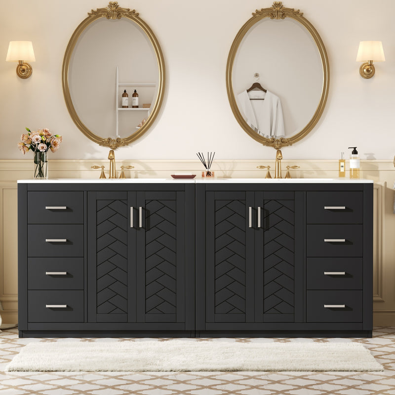 72'' Bathroom Vanity with Ceramic Sink (Separate), Solid Wood Frame Bathroom Storage Cabinet, Freestanding Vanity Set with Drawers& Soft Closing Doors