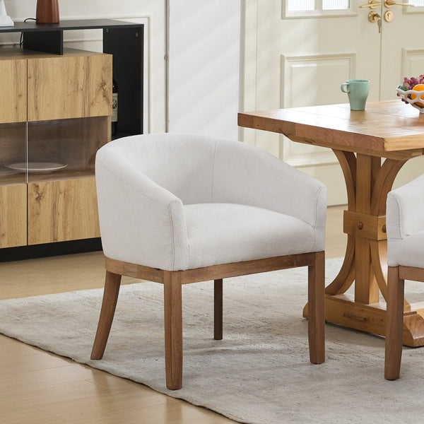 Mid Century Modern Upholstered Barrel Dining Chairs with Arms,Farmhouse Linen Kitchen & Dining Room Chairs with Natural Hardwood Frame, 19' W Accent Chairs for Living Room,Single Pack,Beige,SW1891BG