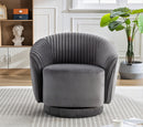 Velvet 361 Degree Swivel Barrel Chair, Pleated Modern Accent Armchair with Sturdy Base and Thick Padded Cushion, Leisure Round Sofa Chair for Living Room Bedroom Office Hotel Nursery