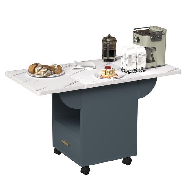 Versatile Wood Folding Dining Table with Wheels, Storage Rack & Drawer, Space-Saving Design, White MDF, 39.4'