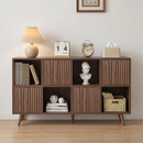 Bookcase 8 Cube Storage Organizer,Bookcase Storage Cabinet with 4 Doors, Freestanding Cube Shelf Organizer for Books Decor in Living Room Bedroom Office,Walnut