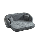 87-inch Curved Convertible Sofa Recliner, 2-in-1 Fold-Out Sofa Bed with Pull-Out Base and Deep Seat Design, Grey Chenille Two-Seater, No Assembly Required