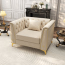 40.1' Light Luxury 1-Seater Modular Chesterfield Sofa, Faux Leather Couch with Handmade Button Tufted, Metal Trim Armrests & Thin Metal Legs, Includes 1 Pillows for Living Room, Apartment, Beige/White