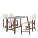 5-Piece Counter Height Dining Set, Faux Marble Bar Table with 4 Upholstered Chairs, Mid-Century Style for Kitchen or Small Spaces