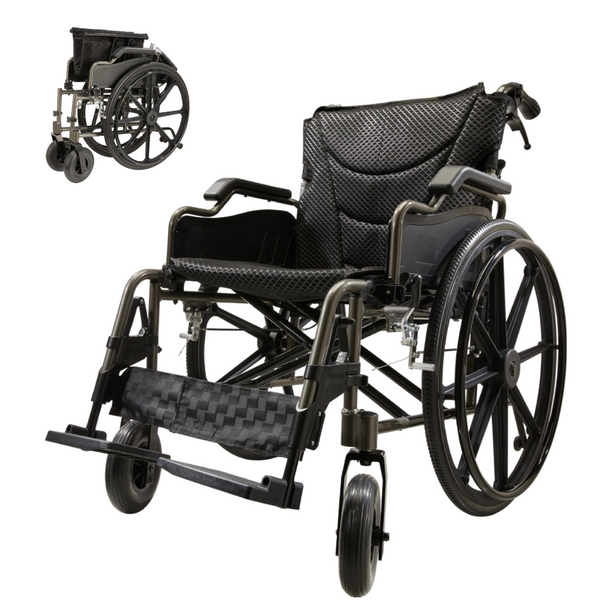 Lightweight Foldable Nursing Wheelchair for adults - Double X Force Support,300Lbs Capacity,Breathable Cushion & Anti-backflip Design with 24'Pu Tires,Adjustable Seat Belt,Quick-release Wheels,Grey
