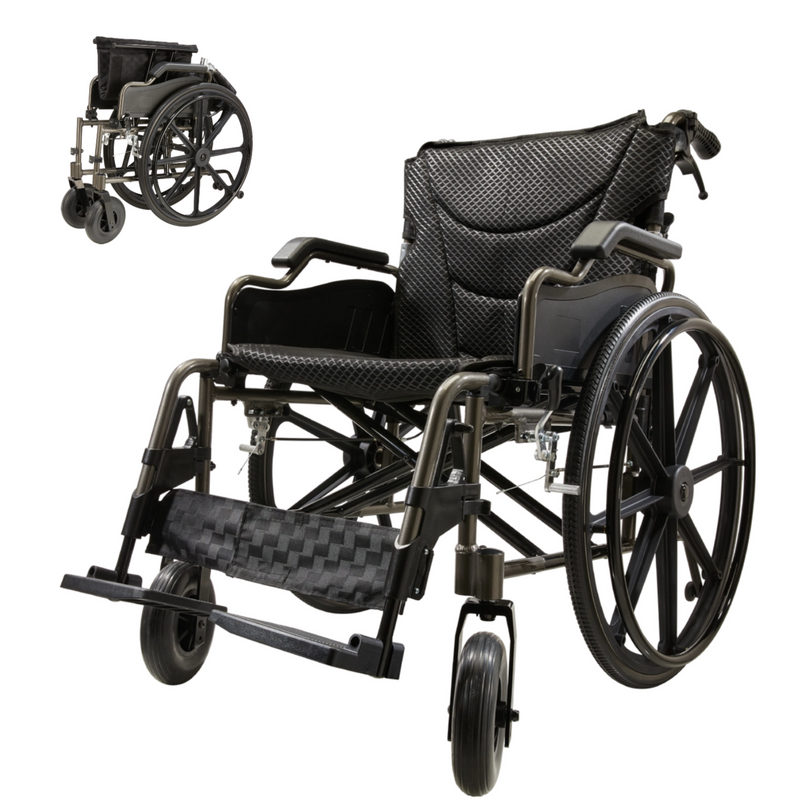 Lightweight Foldable Nursing Wheelchair for adults - Double X Force Support,300Lbs Capacity,Breathable Cushion & Anti-backflip Design with 24'Pu Tires,Adjustable Seat Belt,Quick-release Wheels,Grey